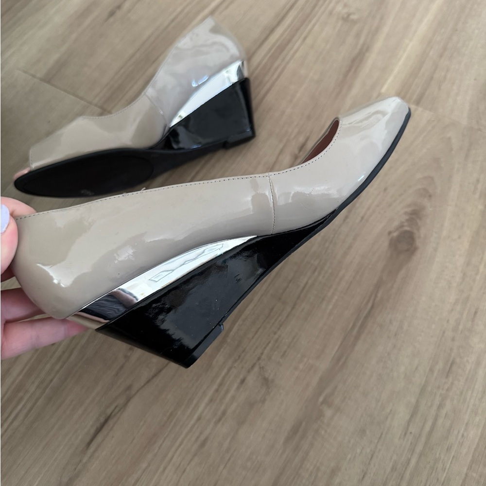 Elegant Beige and Black Wedge Shoes
